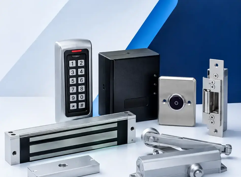 Digicode, ventouse magnétique, serrure électrique et ferme-porte